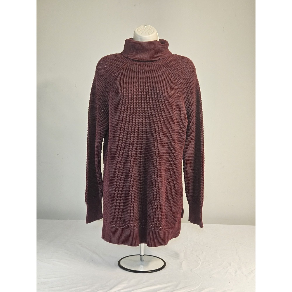 Michael Kors Burgundy Waffle Knit Turtleneck Sweater Raglan Longline Plum Small